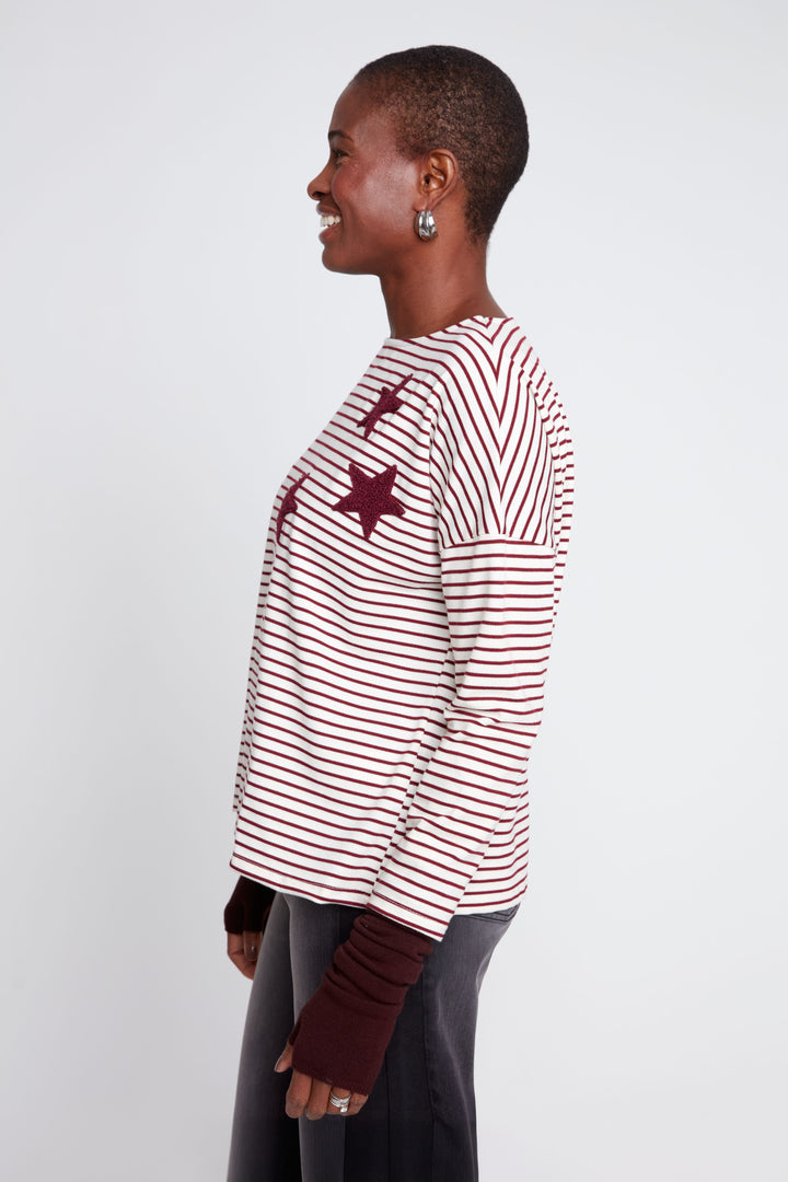 Cabernet Stripe L/S Tee w/Stars