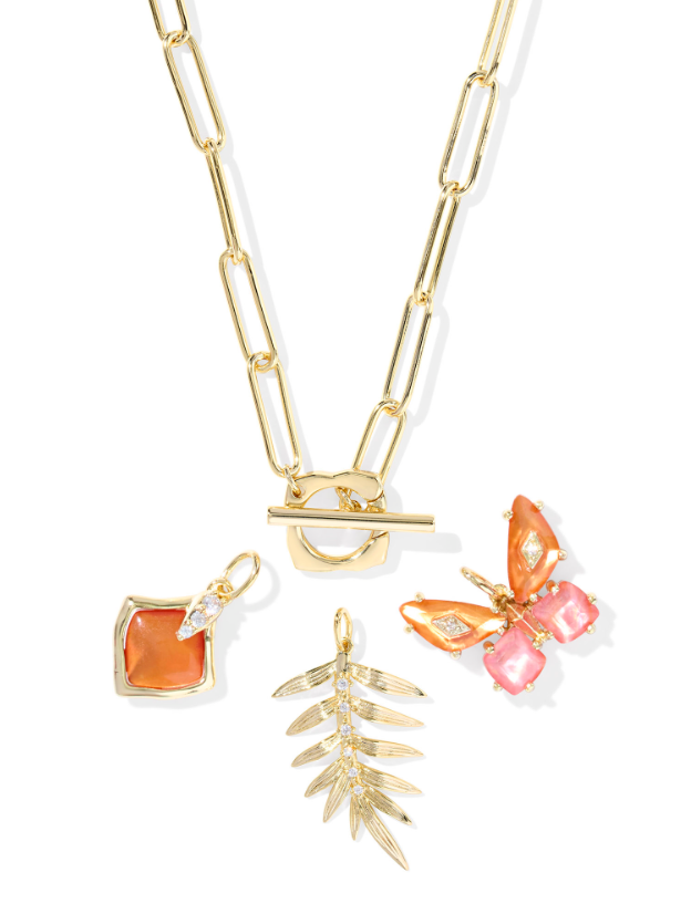 Bianca Butterfly Charm Necklace Gold Orange Mix
