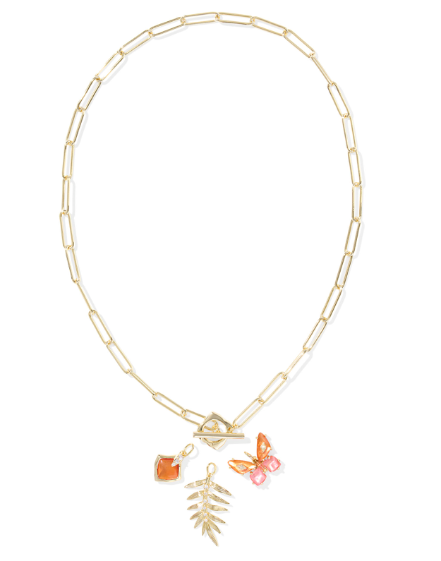 Bianca Butterfly Charm Necklace Gold Orange Mix