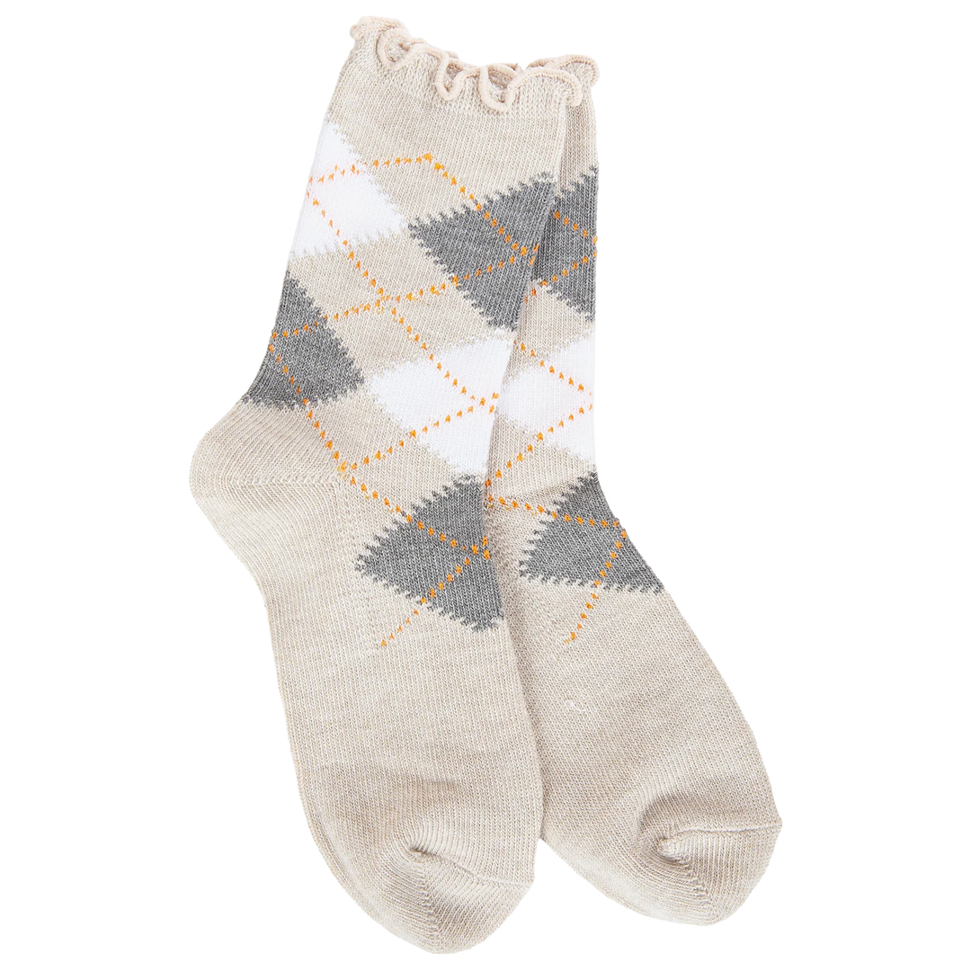 Oatmeal Argyle Weekend Ruffle Mini Crew