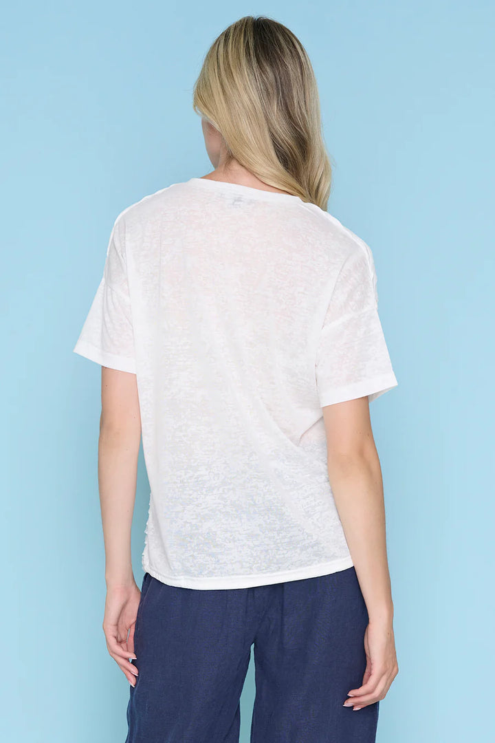 V-Neck Drawstring Hem Top, Sand Dollar Multi