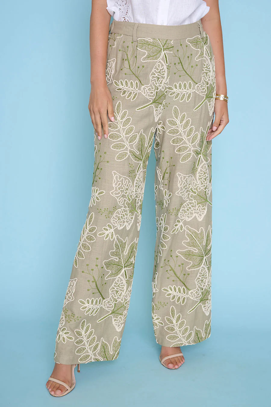 Embroidered Wide-Leg Regular Length Pants