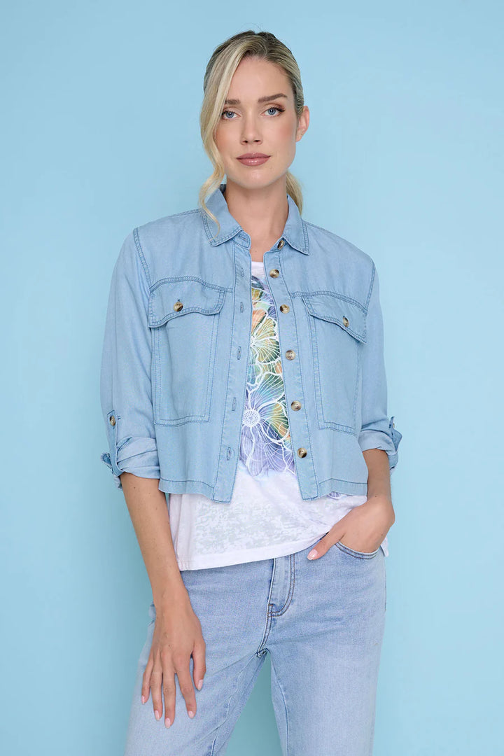 Chambray Button Front Short Jacket