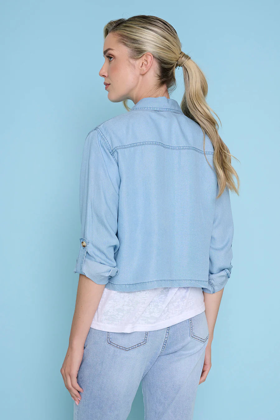 Chambray Button Front Short Jacket