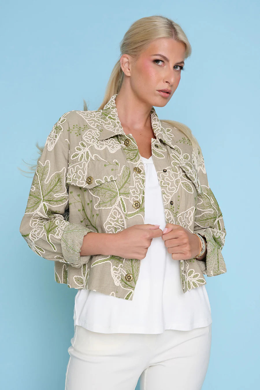 Embroidered Button-Front Jacket