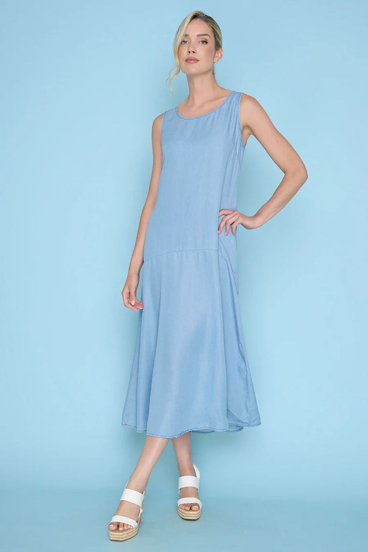 Chambray Sleeveless Long Dress