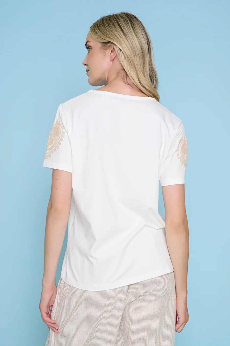 Yarn-Embroidered Top, Off White/Beige