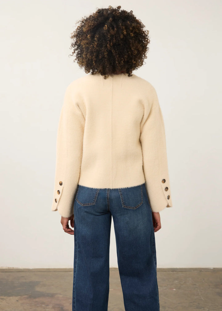 Creme Collarless Knit Jacket