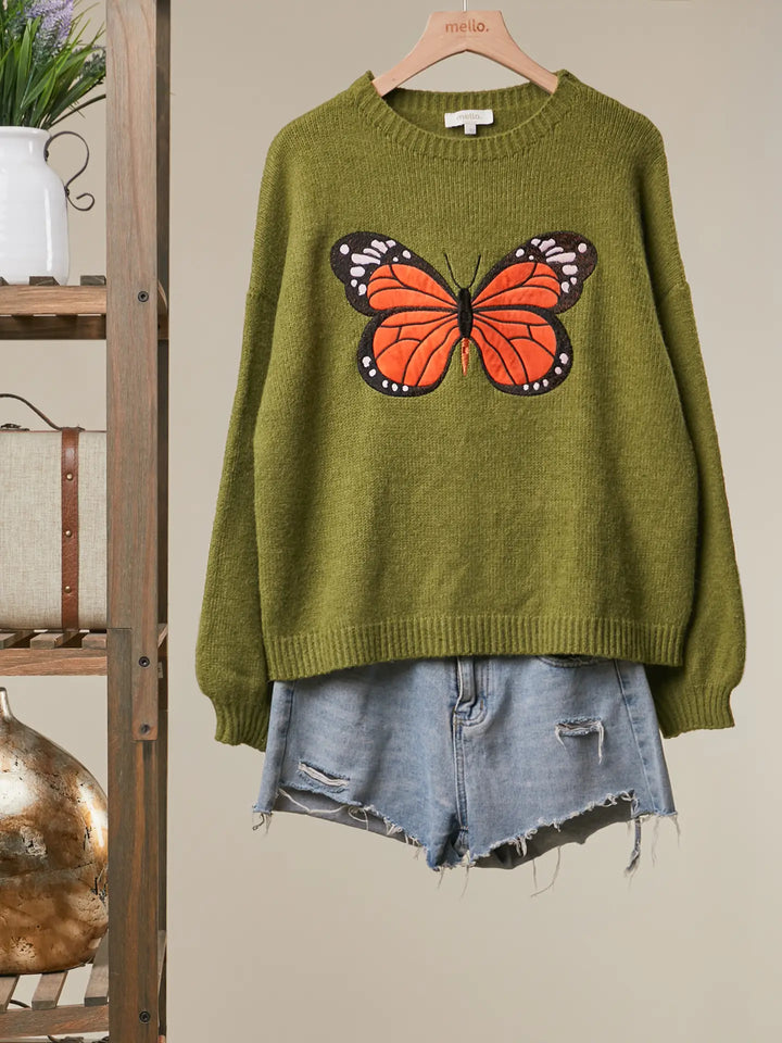 Embroidered Butterfly Sweater