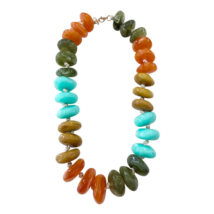 Delray Chunky Beaded Necklace Turquoise/Orange