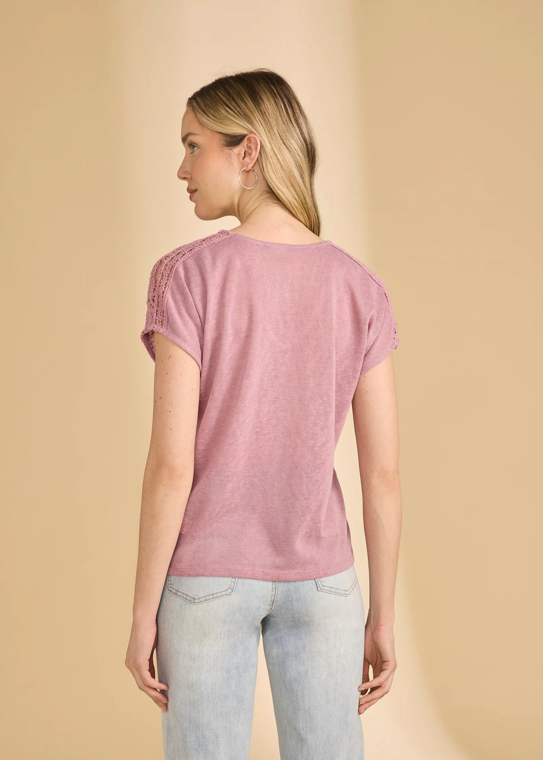Short Sleeve Split Neck Top, Magic Mauve