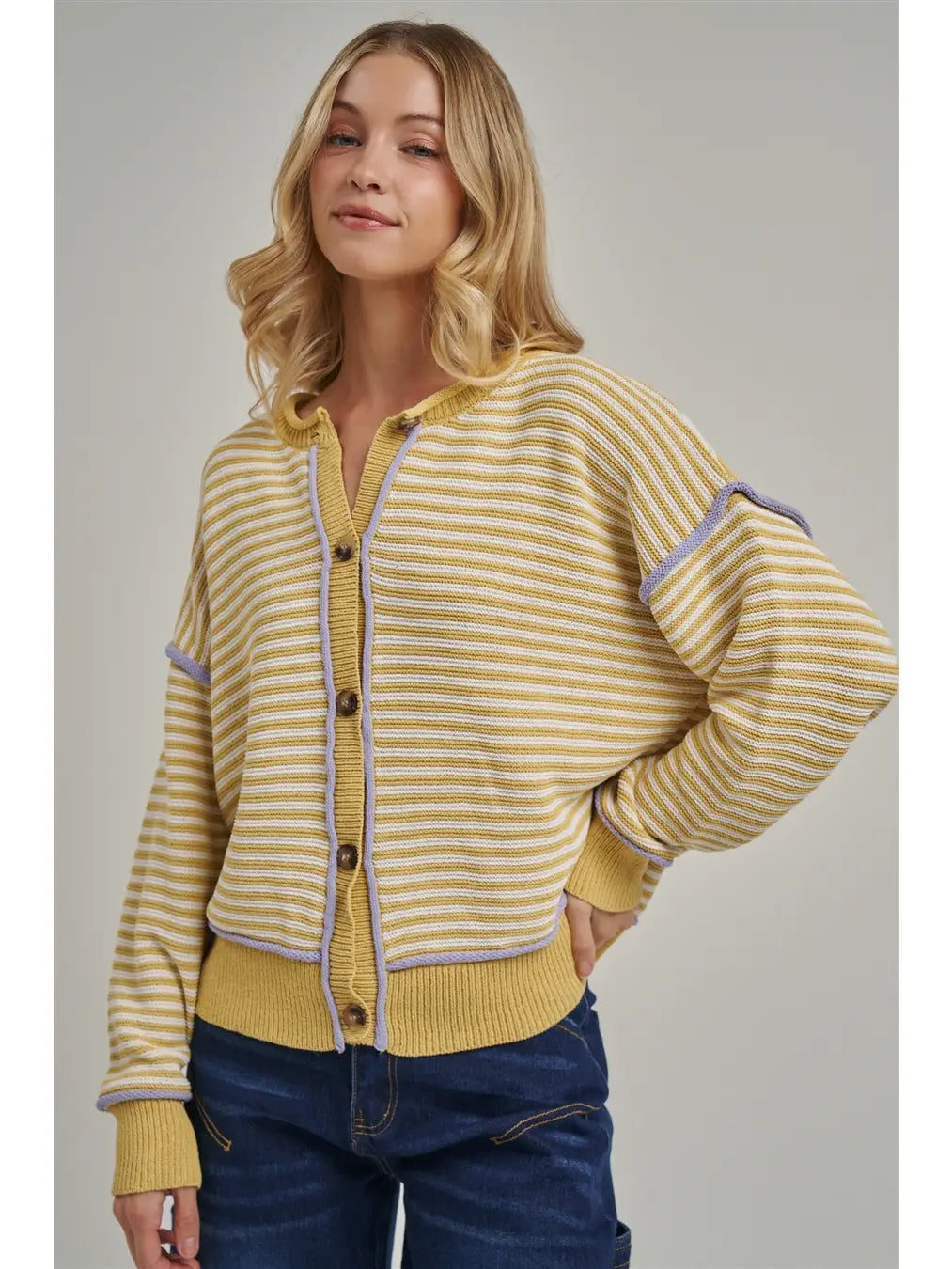 Stripe Button Down Sweater Cardigan