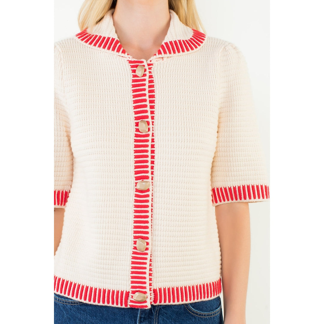 Short Sleeve Button Front Knit Top