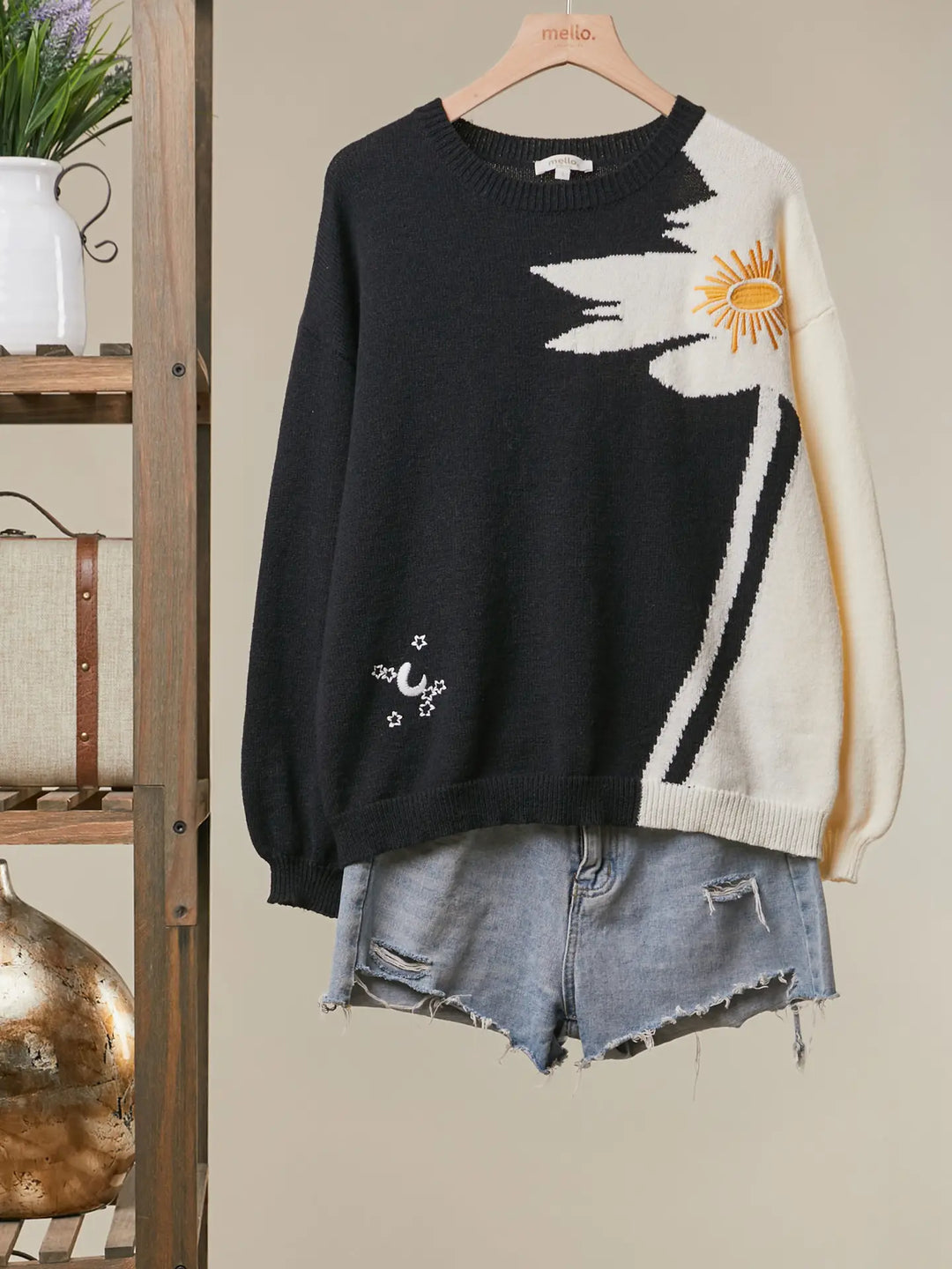 Contrast Graphic Knit Sweater