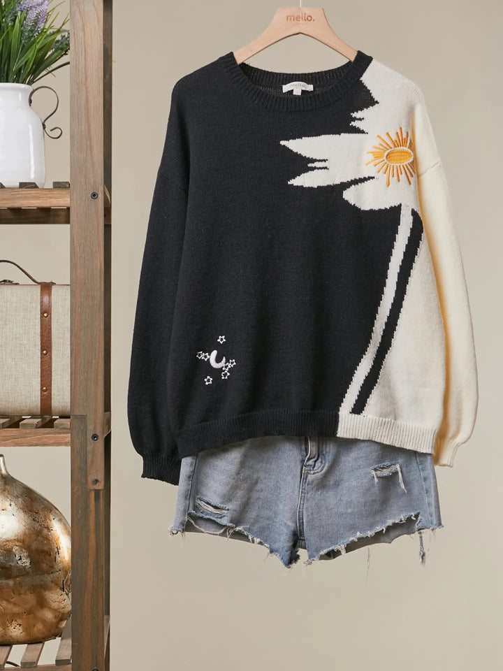 Contrast Graphic Knit Sweater
