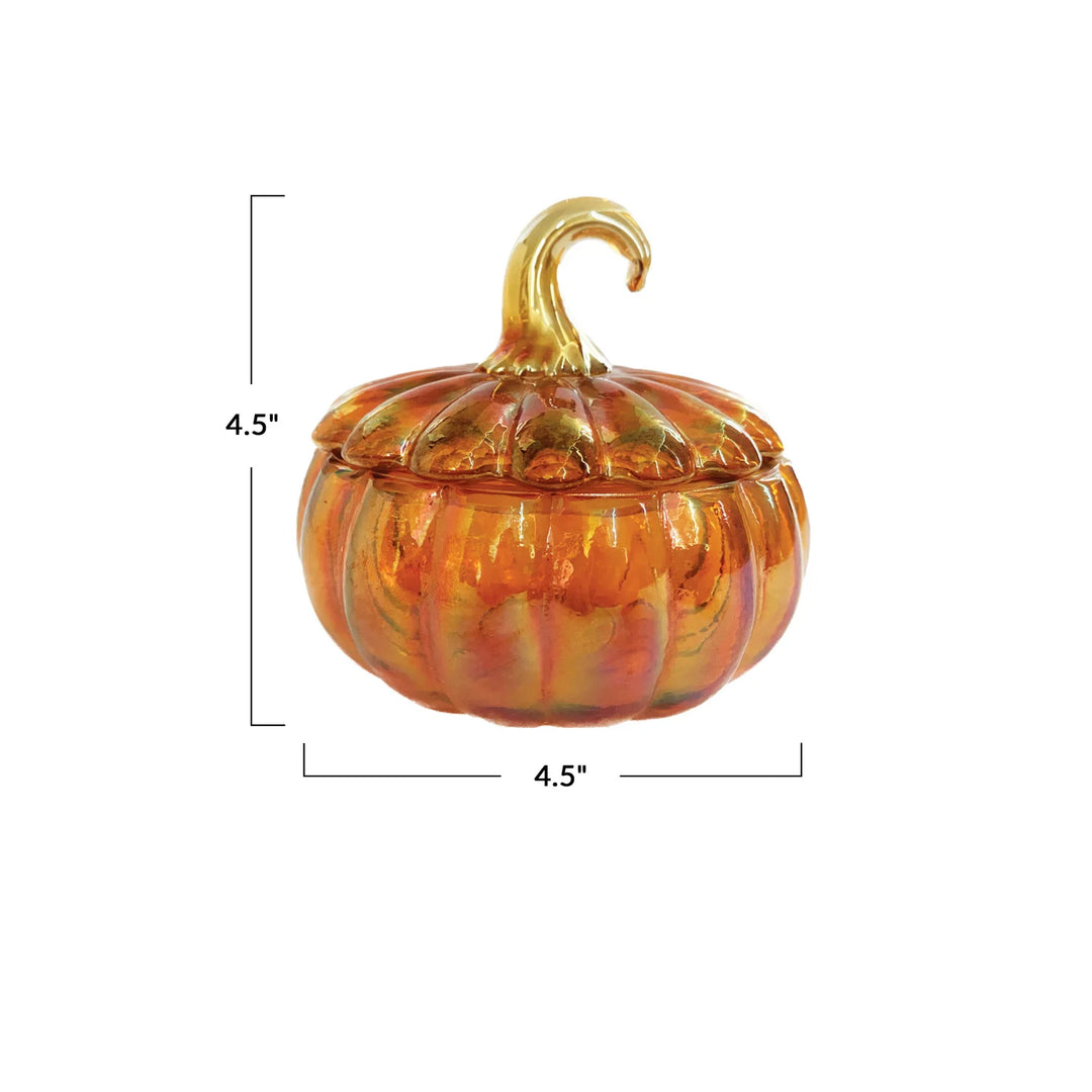 Glass Pumpkin Shaped Jar w/Lid