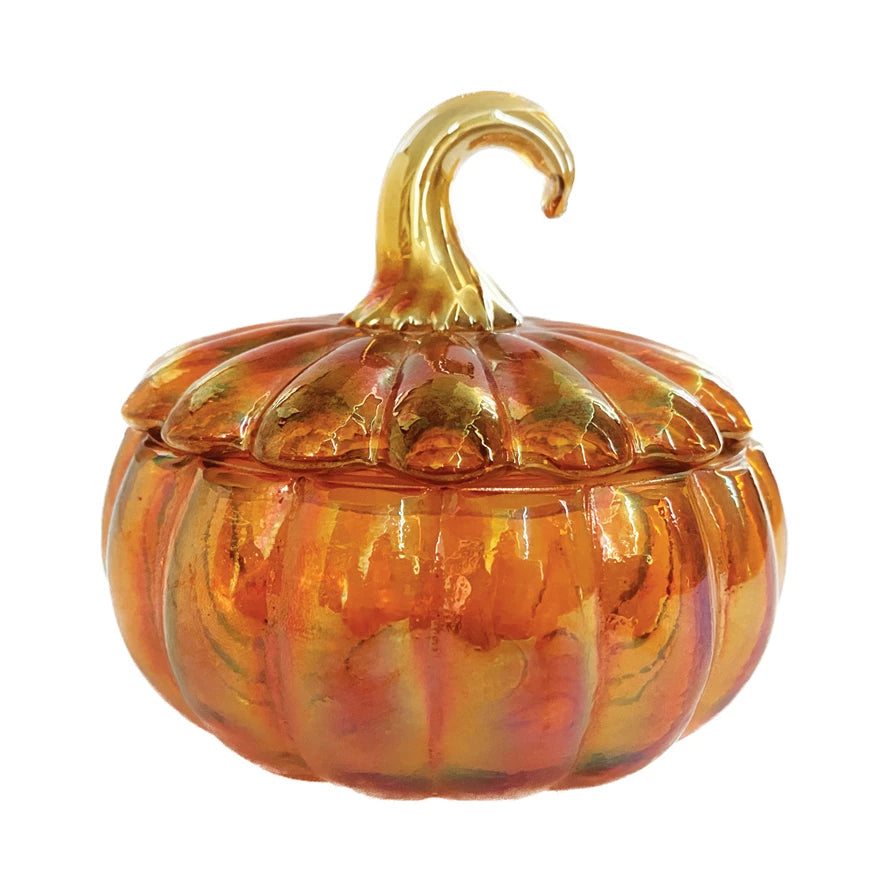 Glass Pumpkin Shaped Jar w/Lid