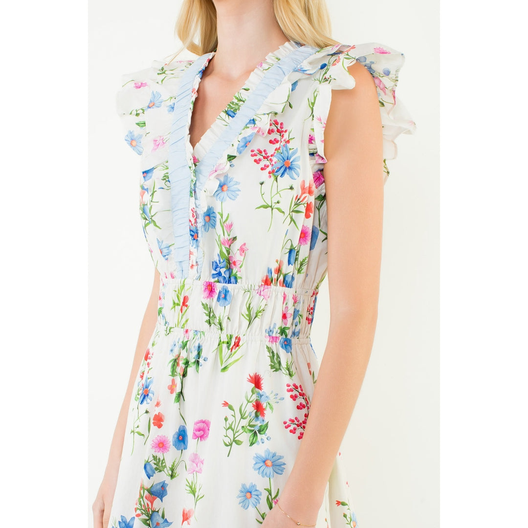 Ruffle Sleeve Floral Print Tiered Dress