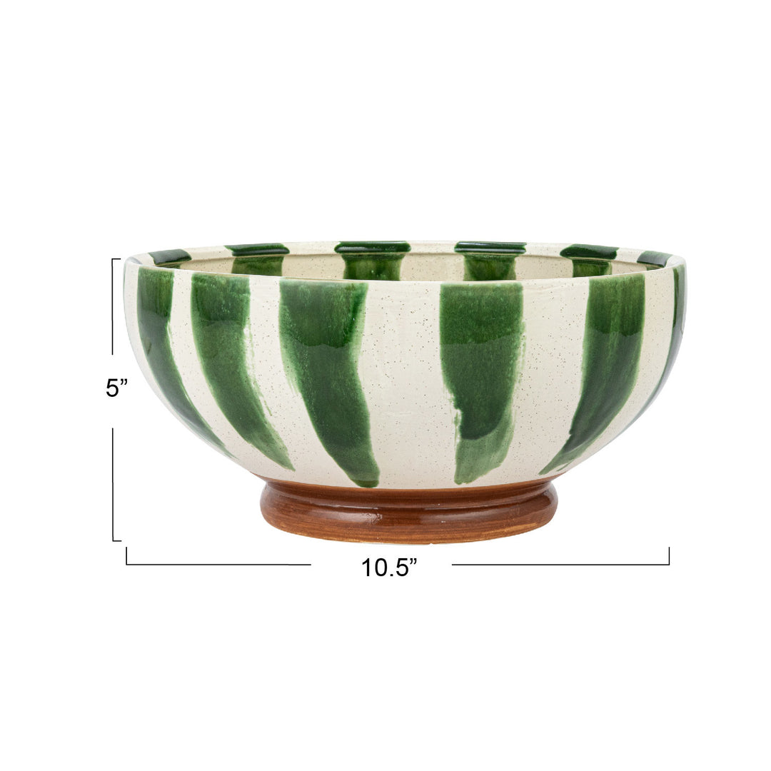 Stoneware Footed Bowl w/ Stripes