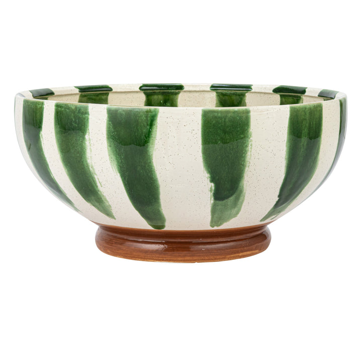 Stoneware Footed Bowl w/ Stripes