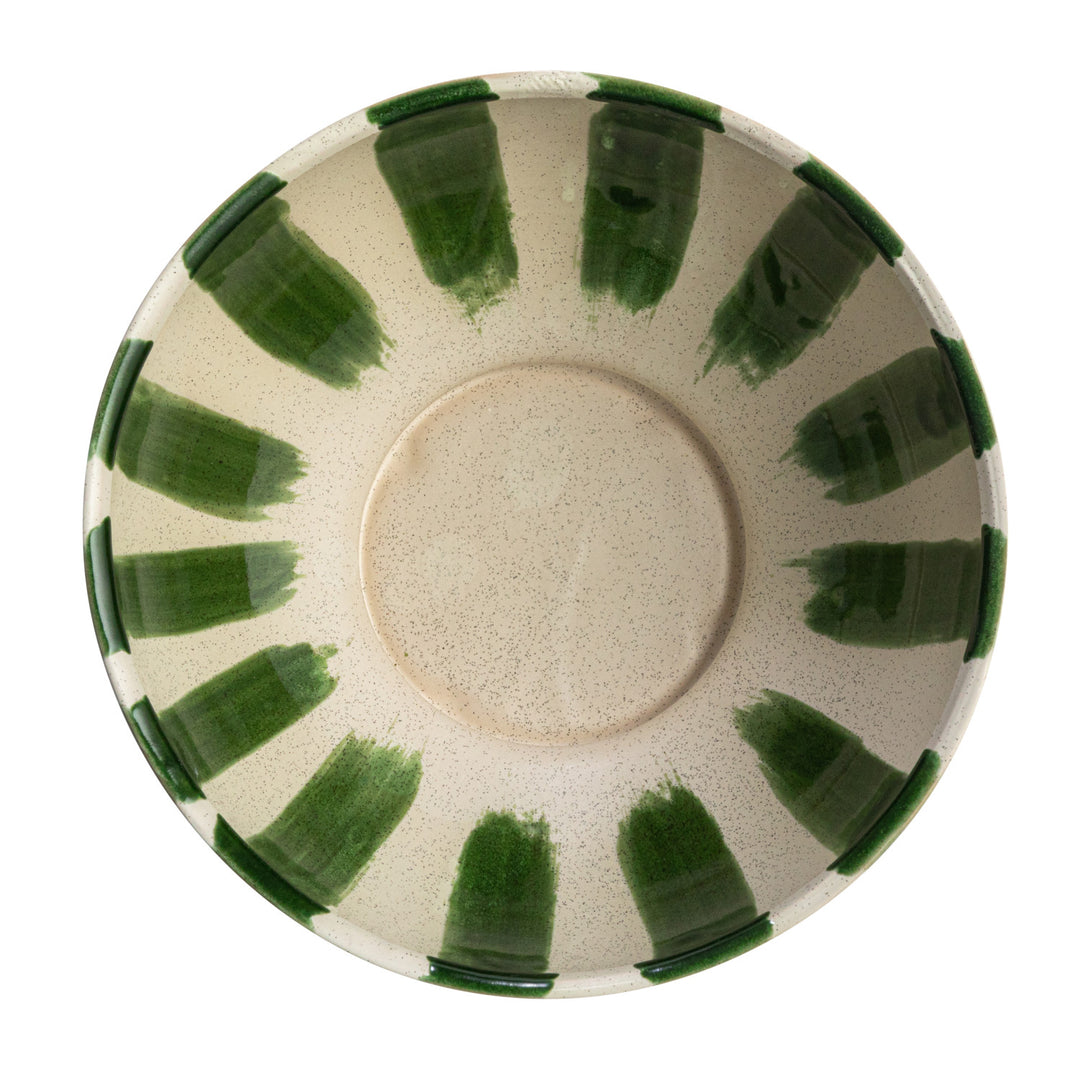 Stoneware Footed Bowl w/ Stripes