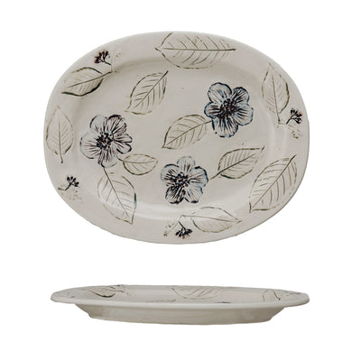Stoneware Platter w/ Wax Relief Flowers (Each One Will Vary)