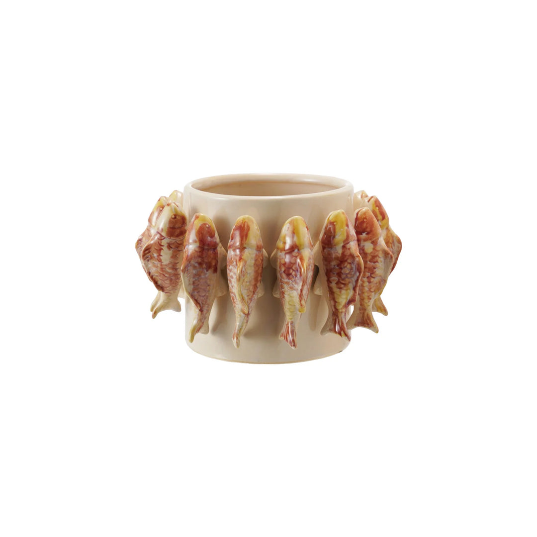 Stoneware Planter w/3D Fish