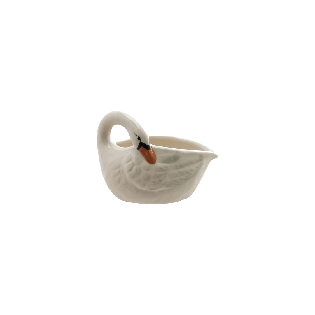6 oz. Hand-Painted Stoneware Swan Shaped Creamer, White, Black & Orange Color