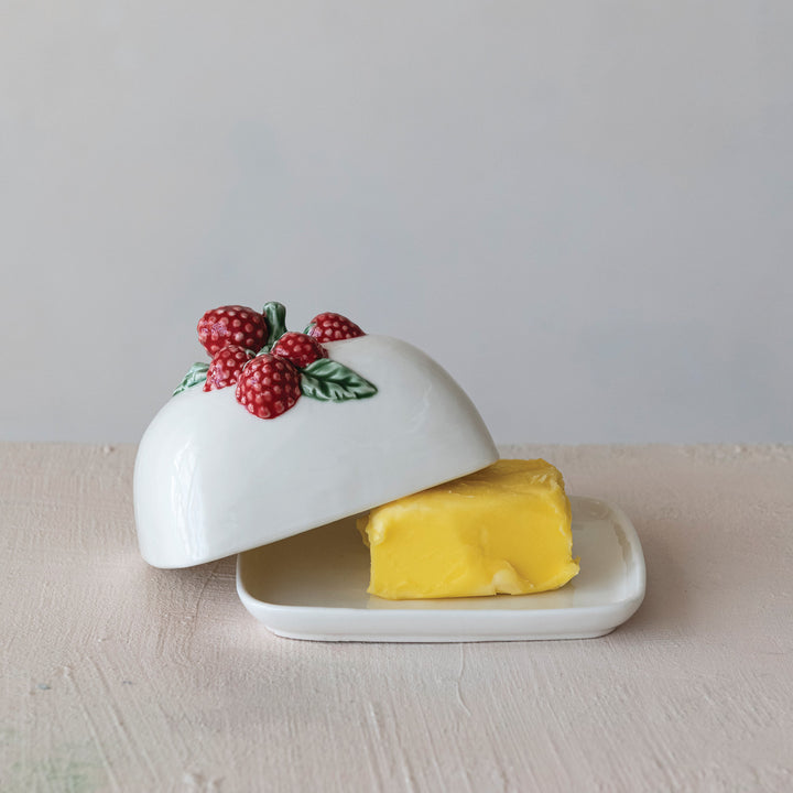 Butter Dish w/ Raspberry Shaped Handle