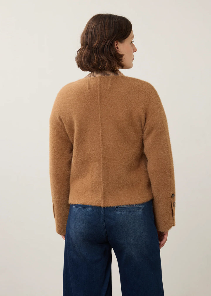 Camel Collarless Knit Jacket