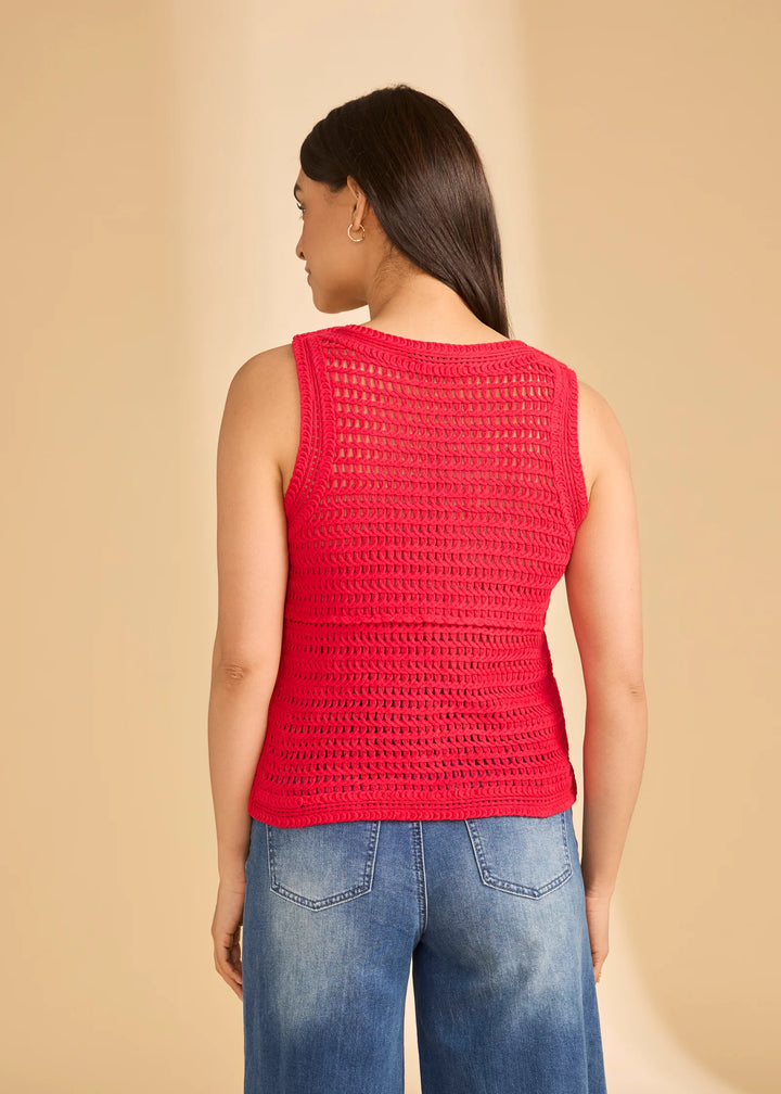 Red Sleeveless Crochet Sweater