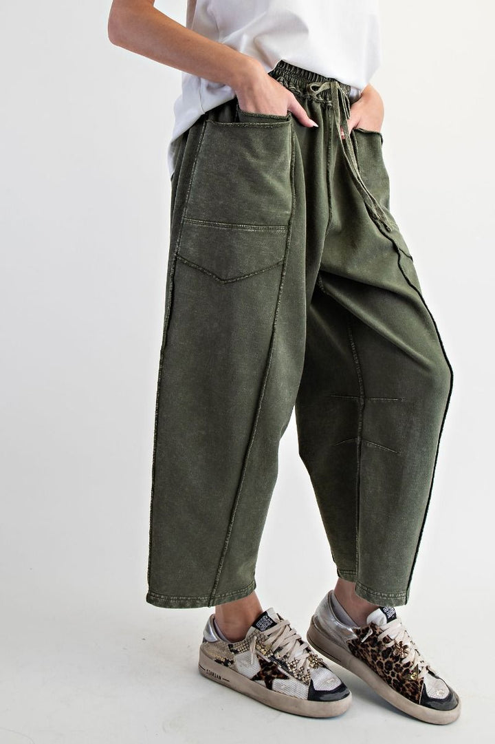 Pine Green Knit Barrel Pants