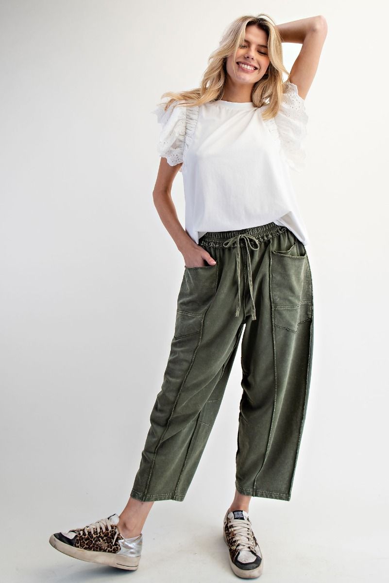 Pine Green Knit Barrel Pants