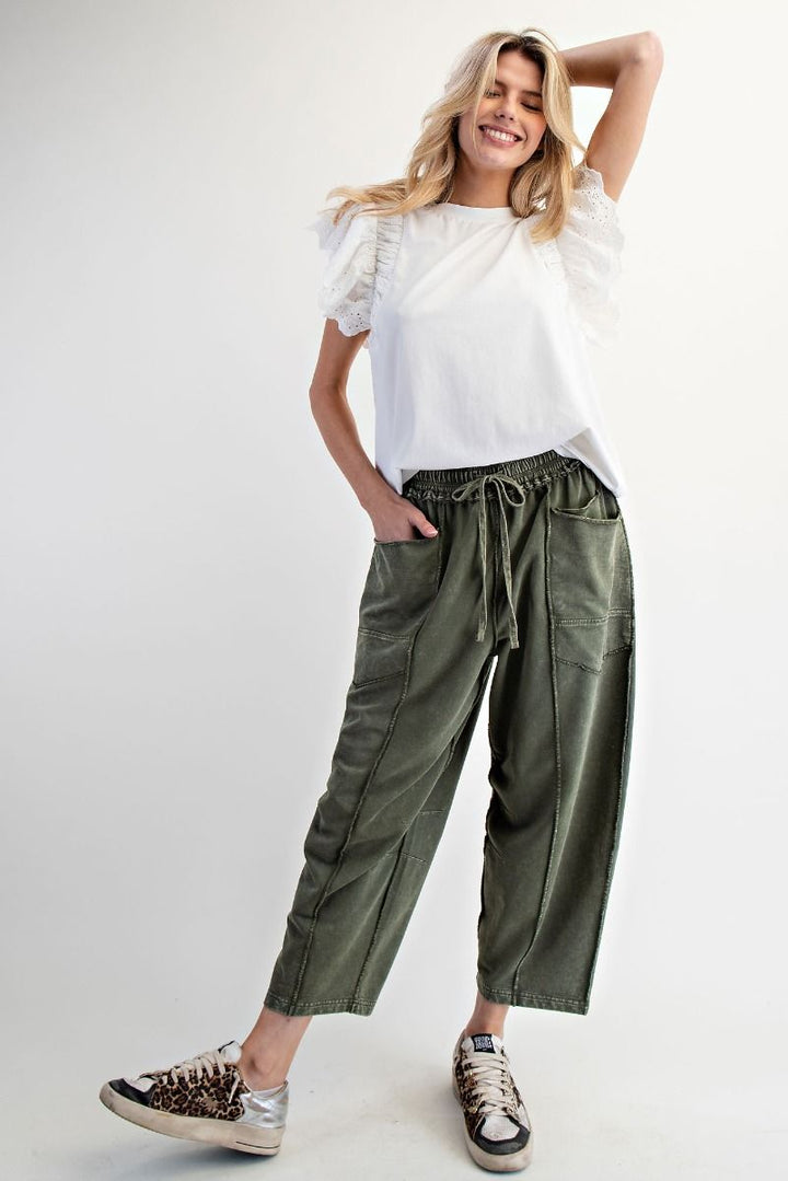 Pine Green Knit Barrel Pants