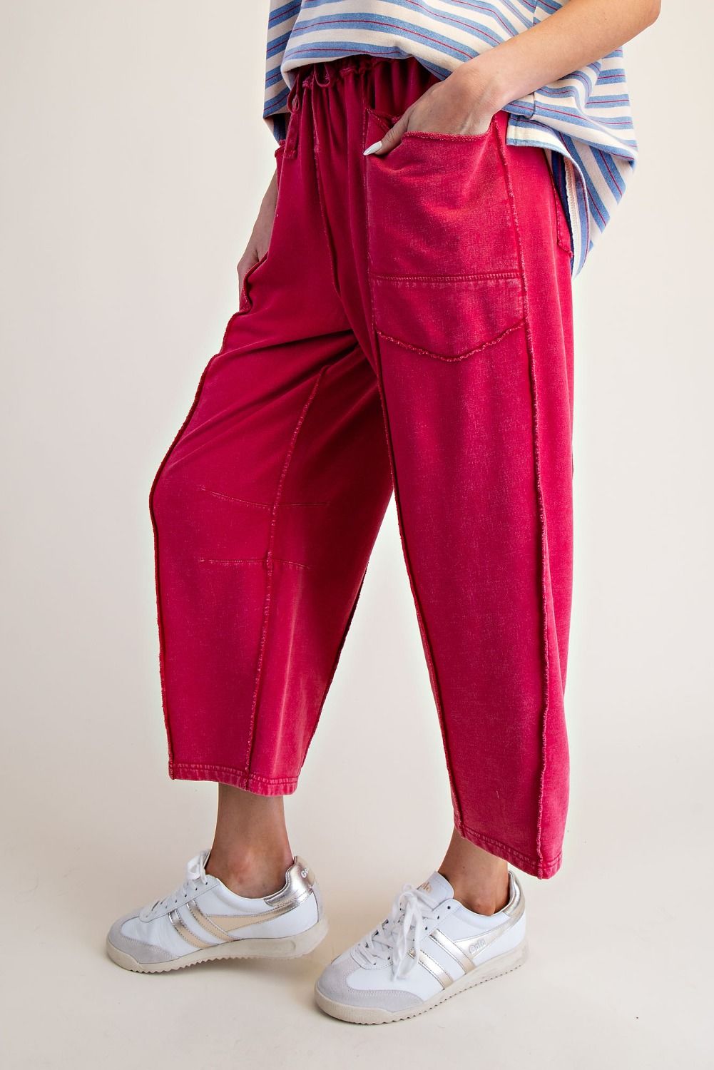 Red Terry Knit Barrel Pants