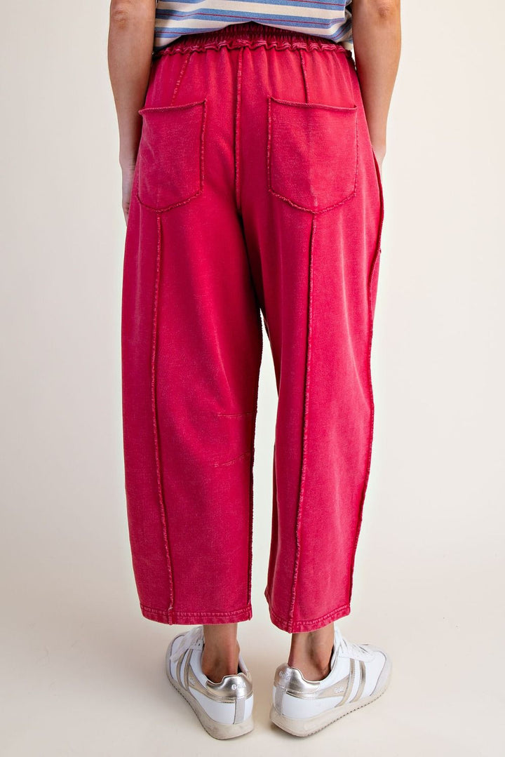 Red Terry Knit Barrel Pants