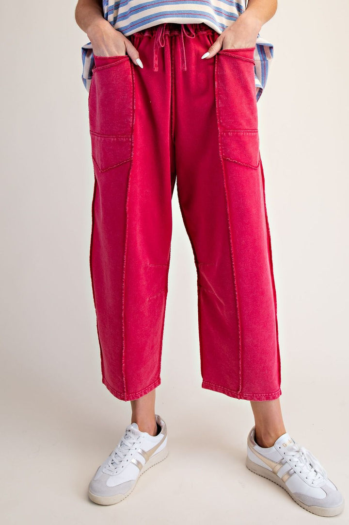 Red Terry Knit Barrel Pants
