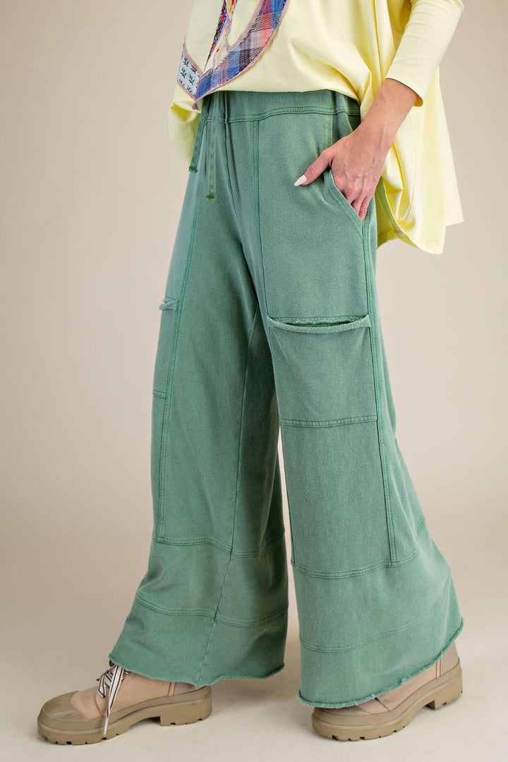 Green Mineral Washed Wide Leg Pant