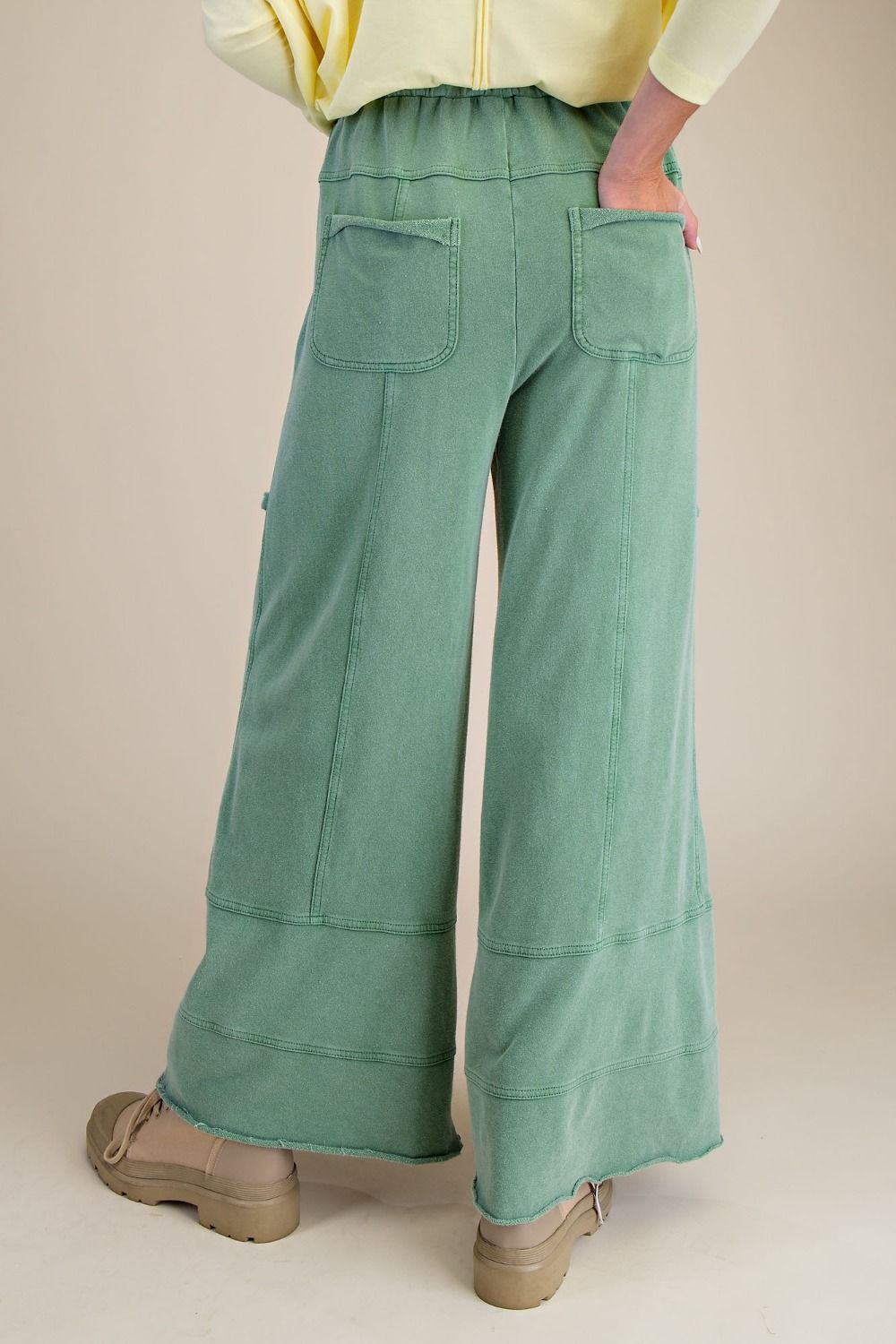 Green Mineral Washed Wide Leg Pant