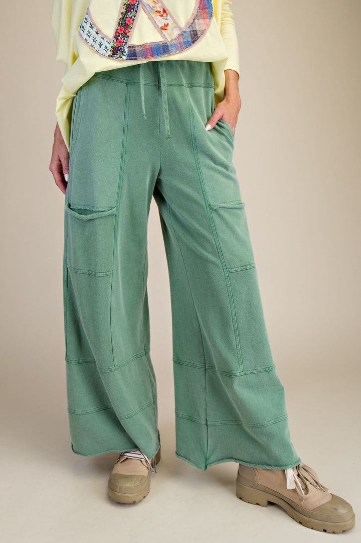Green Mineral Washed Wide Leg Pant
