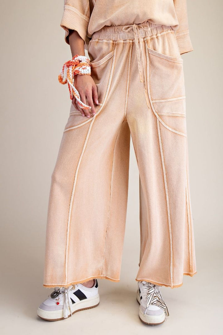 Caramel Latte Washed Terry Knit Pants