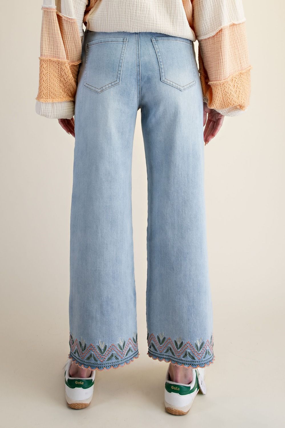 Embroidery Stretch Denim Pants