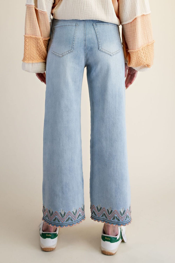 Embroidery Stretch Denim Pants