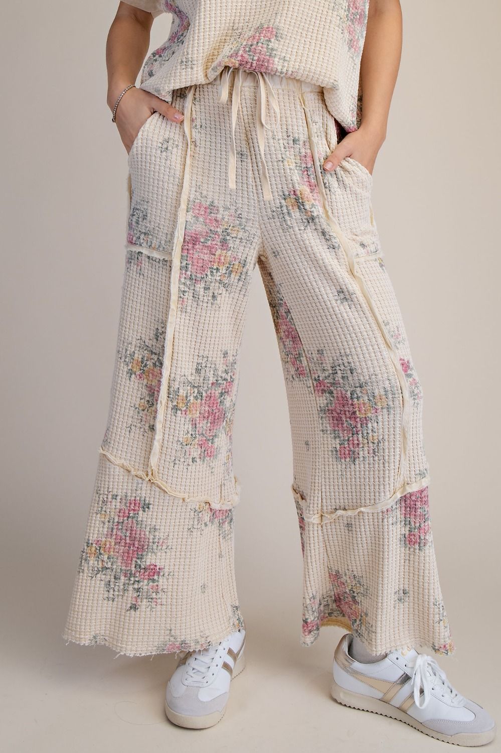 Floral Print Washed Waffle Pants