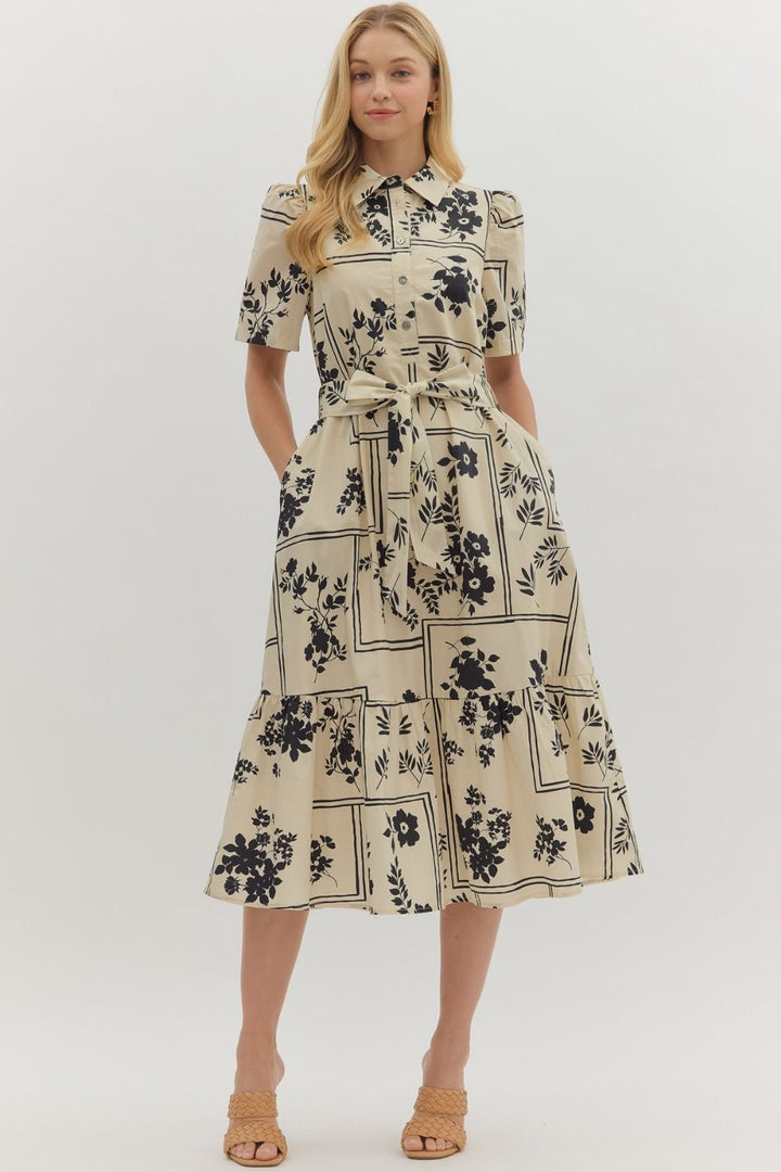 Botanical Print Midi Dress