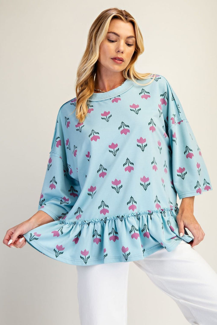 Floral Printed Washed Terry Tunic