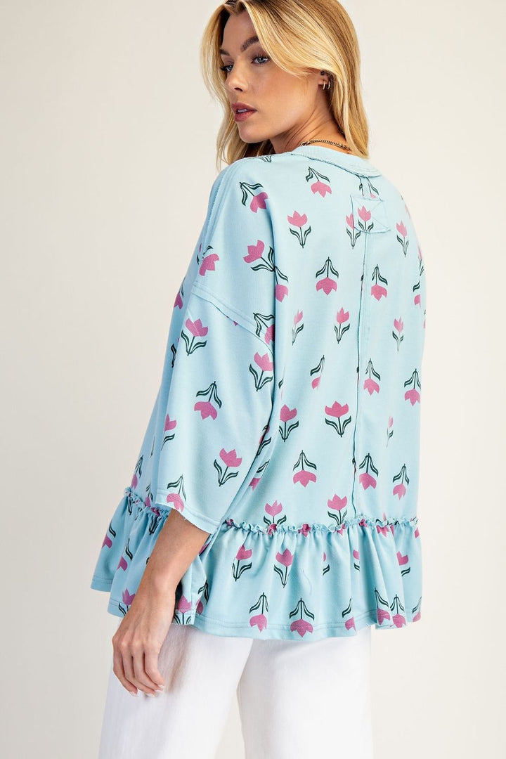 Floral Printed Washed Terry Tunic