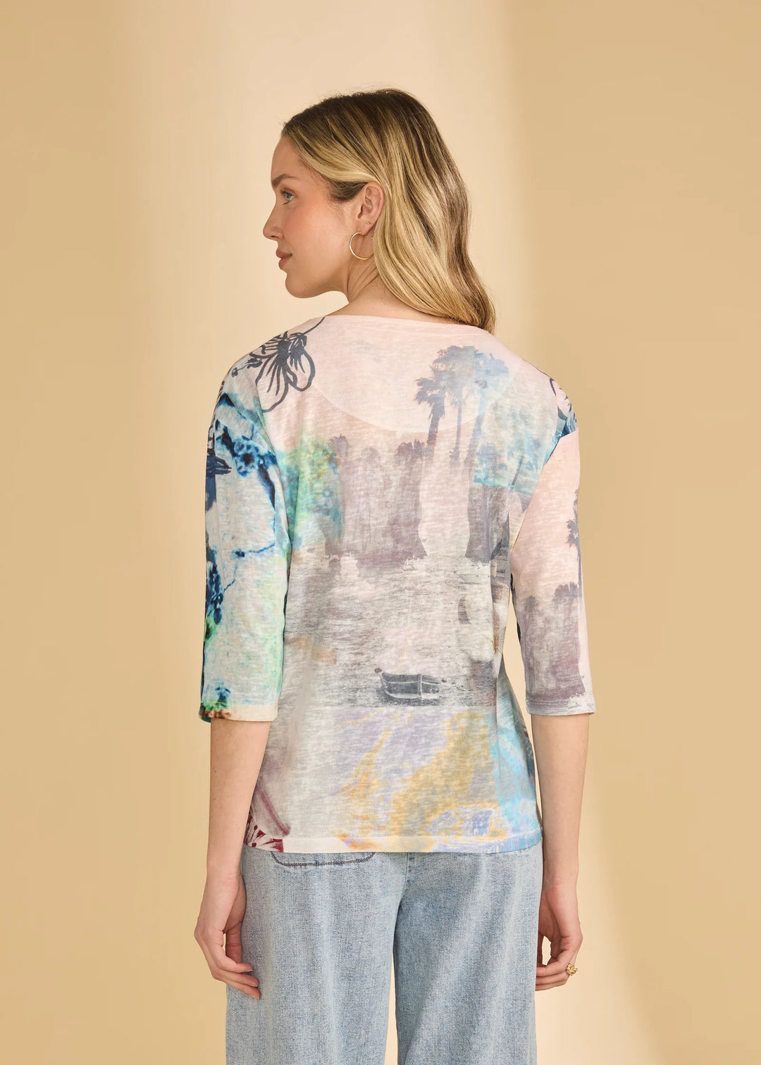Drop Shoulder Notch Neck Top, Spring Collage