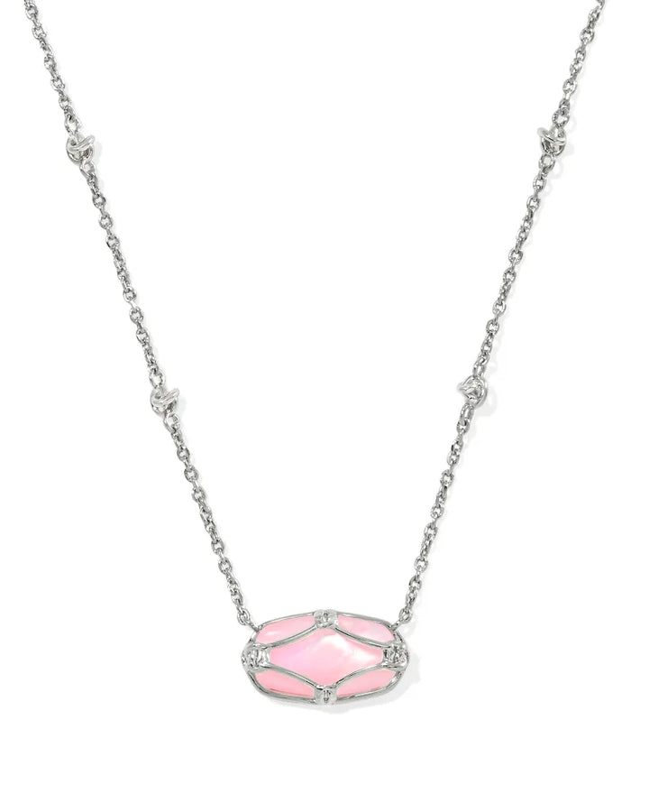 Elisa Lattice Frame Necklace Rhod Blush Ivory MOP