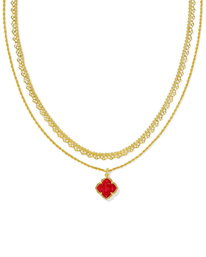 Mallory Rose Multi Strand Necklace Gold Red MOP